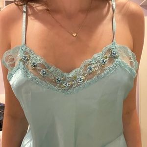 vintage blue silk babydoll cami with blue flowers 🌿